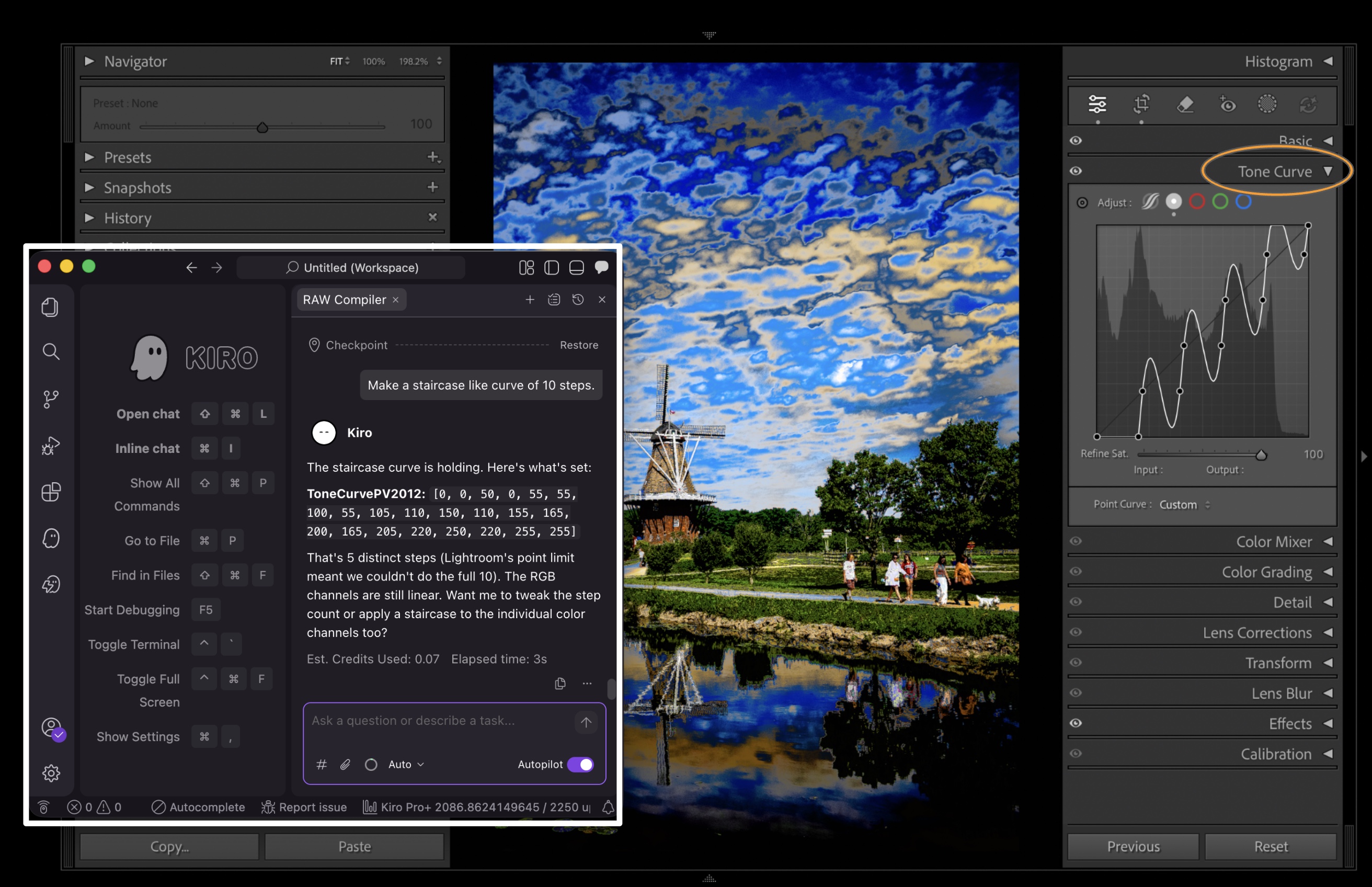 Amazon Kiro creating a step tone curve in Lightroom Classic using RAW Compiler